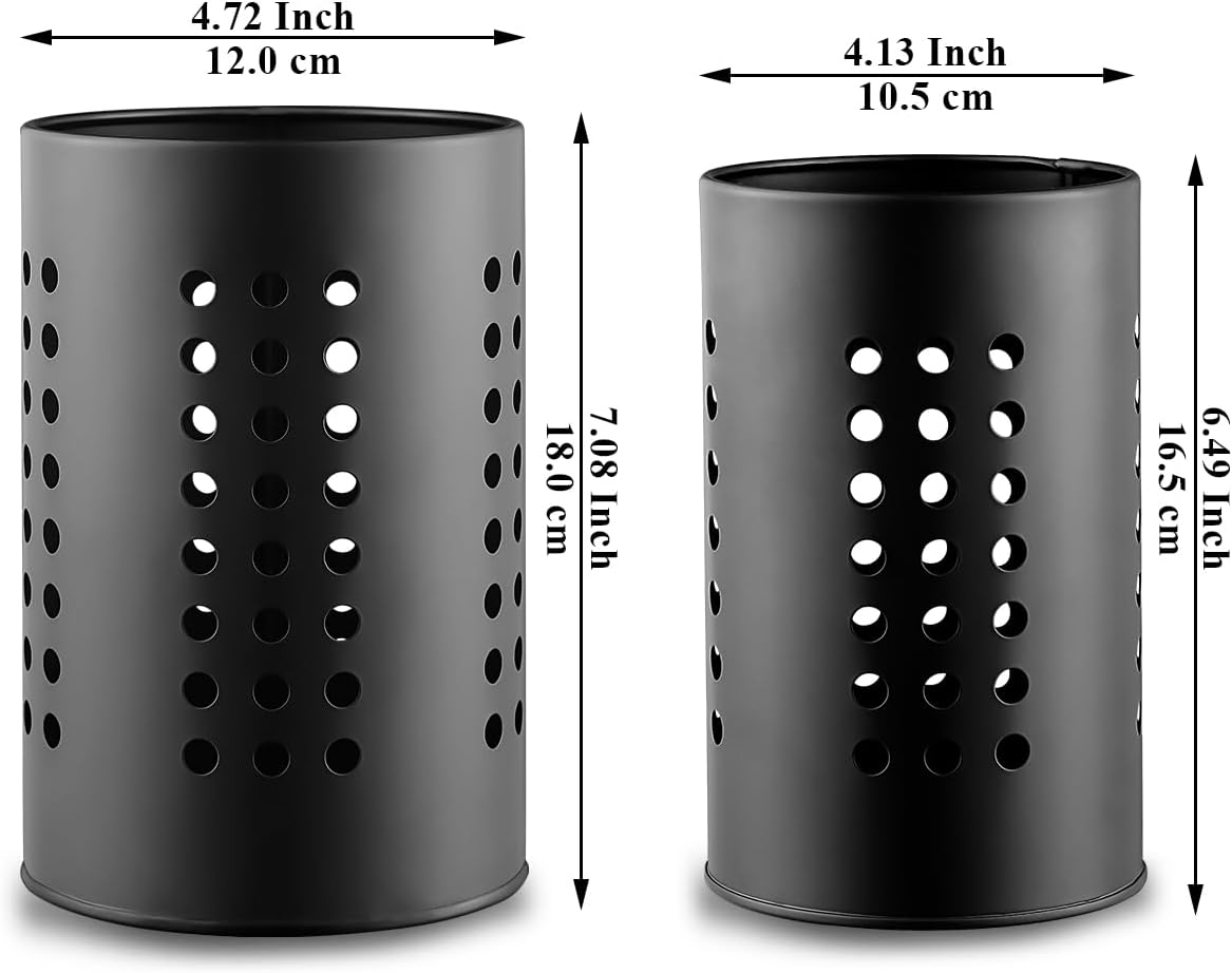 Berglander 2-Piece Black Stainless Steel Kitchen Utensil Holder Set, Farmhouse Style Countertop Organizer