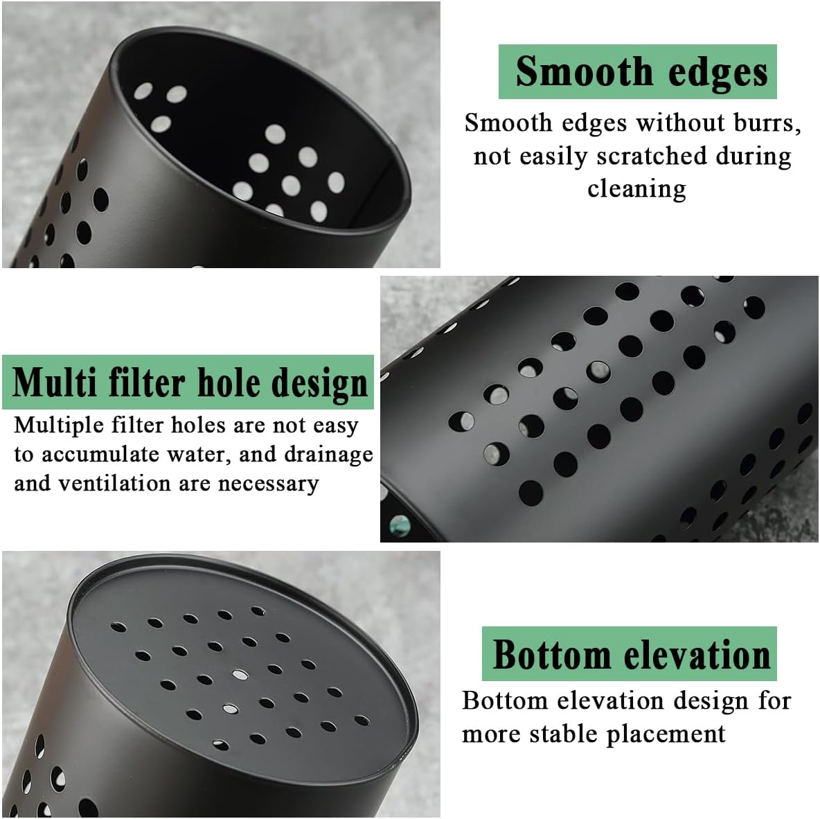 Berglander 2-Piece Black Stainless Steel Kitchen Utensil Holder Set, Farmhouse Style Countertop Organizer