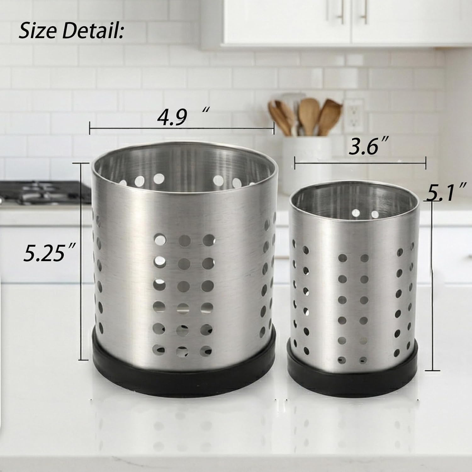 TOPZEA Set of 4 Kitchen Utensil Holder, Stainless Steel Cooking Utensil Organizer Kitchen Tools Flatware Holder Utensil Drying Cylinder Countertop Silverware Caddy