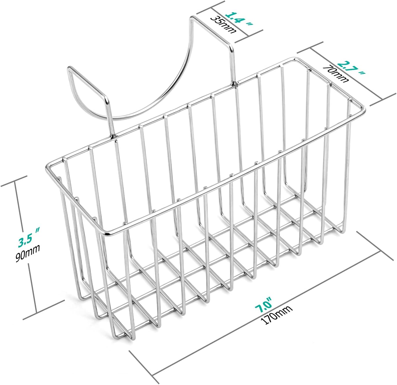 Damita Kitchen Sponge Holder Sink Basket Sink Caddy Brush Dishwashing Liquid Drainer Rack Silver Medium (6.7" x 4.5" x 4.5")