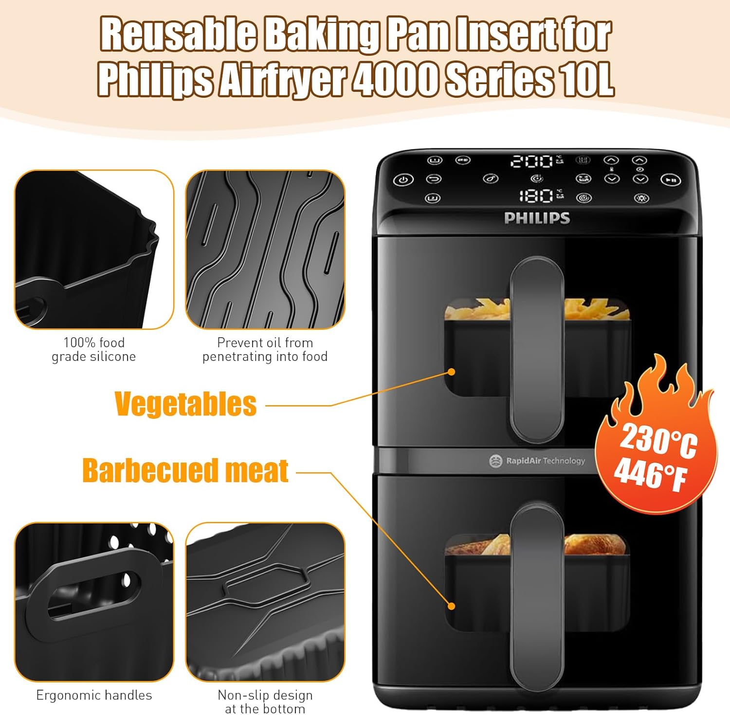 Air Fryer Accessories for Philips 4000 Series 10L Dual Basket Mould Set