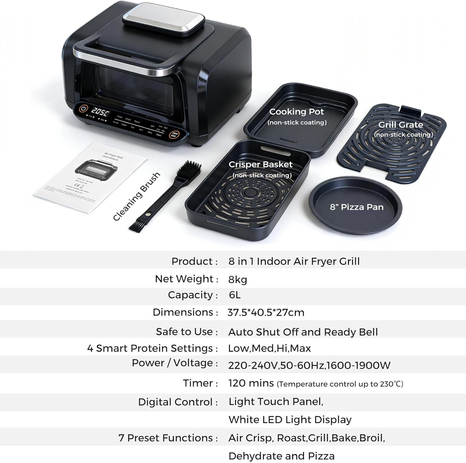 Advwin 6L Air Fryer Oven 8-in-1 1900W Digital Convection Cooker