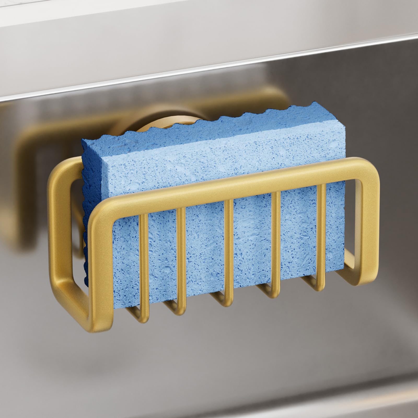 TAILI Dish Sponge Holder for Kitchen Sink with Strong Sucion Cup, Removable, Rustproof Aluminum Sink Caddy for Sponge, Brush and Scraper -Black