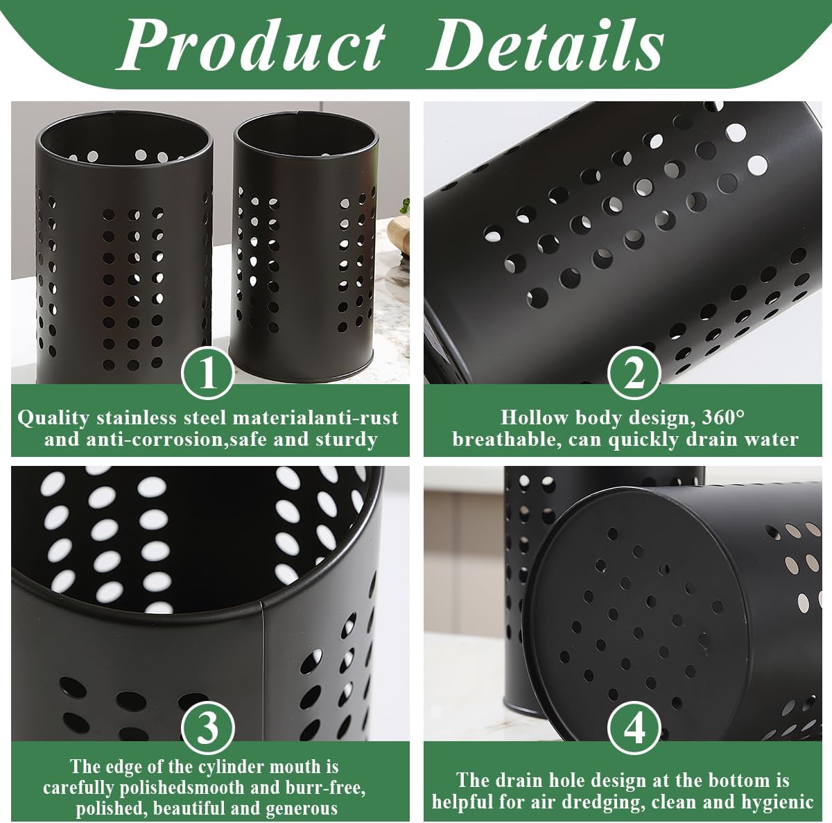 Evanda Kitchen Utensils Holder for Countertop Pack of 2, Stainless Steel Black Utensils Caddy, Farmhouse Stylish Organizer and Kitchen Decor Utensil Crock, Gift for New House New Apartment