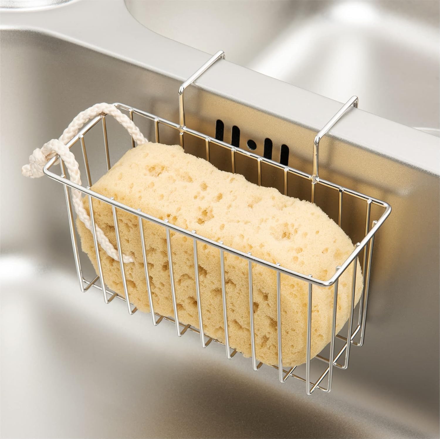 Damita Kitchen Sponge Holder Sink Basket Sink Caddy Brush Dishwashing Liquid Drainer Rack Silver Medium (6.7" x 4.5" x 4.5")