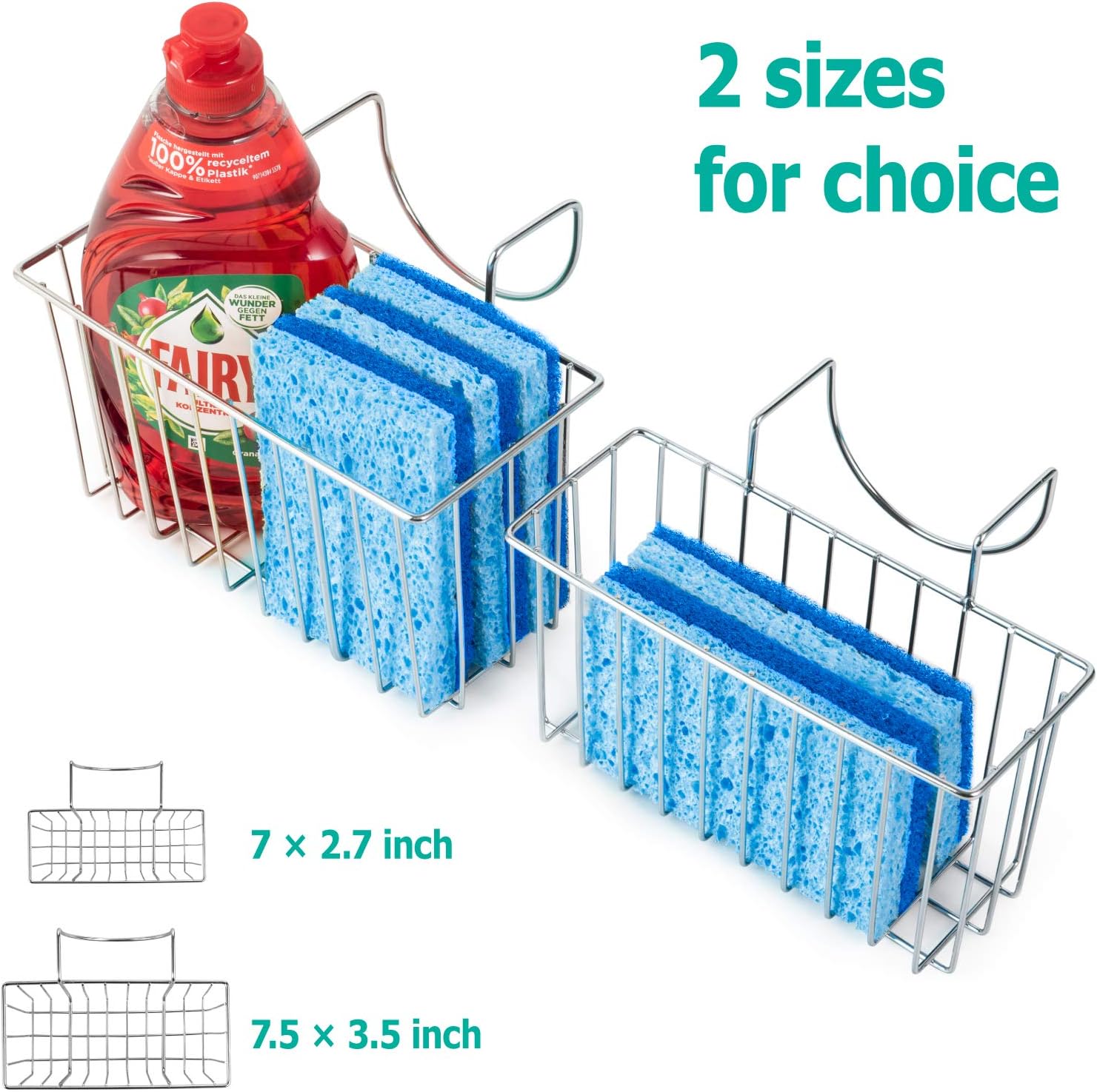 Damita Kitchen Sponge Holder Sink Basket Sink Caddy Brush Dishwashing Liquid Drainer Rack Silver Medium (6.7" x 4.5" x 4.5")