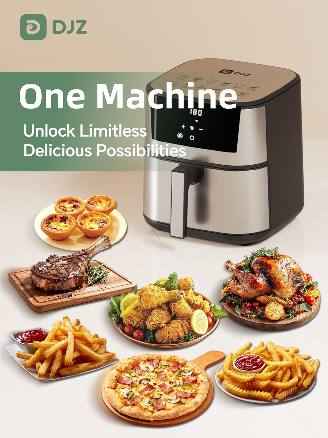 DJZ 7L Air Fryer 1650W RapidAir 12 Presets Digital Touchscreen