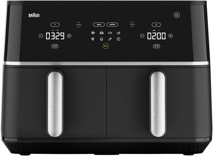 Braun TwinCook 5 - Dual Air Fryer, 10L Large Capacity with Two 5L Baskets, RealAir Technology, PFAS-Free Ceramic Coating, 8 Cooking Programs, Touch Control, Dishwasher Safe, 2400W, Black (TD5030IBK)