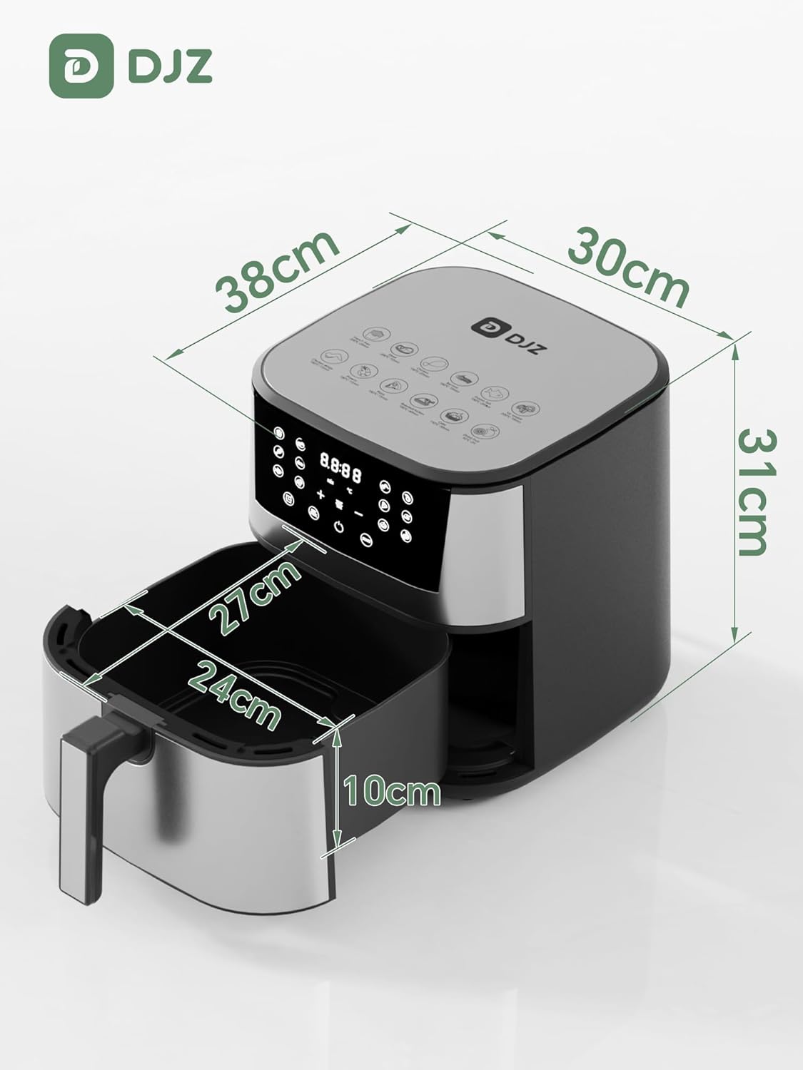 DJZ 7L Air Fryer 1650W RapidAir 12 Presets Digital Touchscreen