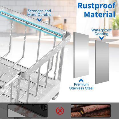 Cartilage Kitchen Sink Organizer, Sink Caddy Sponge Holder,Sink Sponge Holder for Kitchen Dish Rack,Rustproof 304 Stainless Steel with Auto Draining Tray and Organizer Divider,2 pcs Scrub Sponge