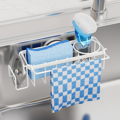 TAILI Dish Sponge Holder for Kitchen Sink with Strong Sucion Cup, Removable, Rustproof Aluminum Sink Caddy for Sponge, Brush and Scraper -Black