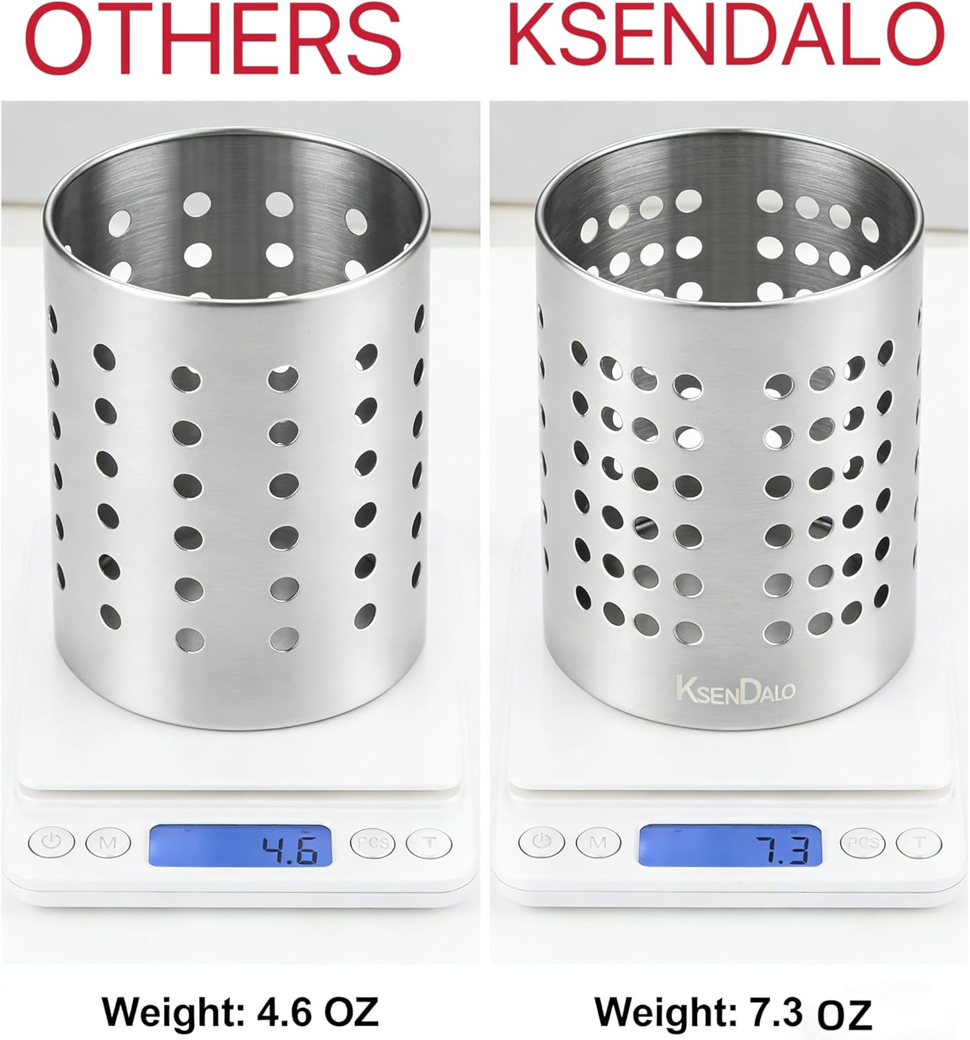 Kitchen Utensil Holder, KSENDALO Stainless Silverware Holder, Kitchen Utensil Drying Cylinder,Utility for Kitchen/Home/Office, Diameter 4.72"(L)