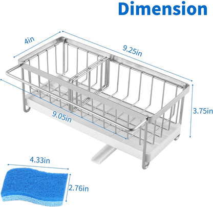 Cartilage Kitchen Sink Organizer, Sink Caddy Sponge Holder,Sink Sponge Holder for Kitchen Dish Rack,Rustproof 304 Stainless Steel with Auto Draining Tray and Organizer Divider,2 pcs Scrub Sponge