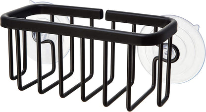 SunnyPoint NeverRust Kitchen & Bathroom Sink Caddy for Sponges, Scrubbers, Soap, 6" x 2.5" x 2.65", with Adhesive Mount - Additional Suction Cup Included –Aluminum (Black)