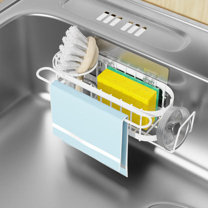 Cisily Kitchen Sink Caddy Sponge Holder in The Sink, Stainless Steel Kitchen Sink Organizer, Brush Holder, Dish Cloth Hanger, Sink Stopper Holder with 2 Installation Ways (Black)