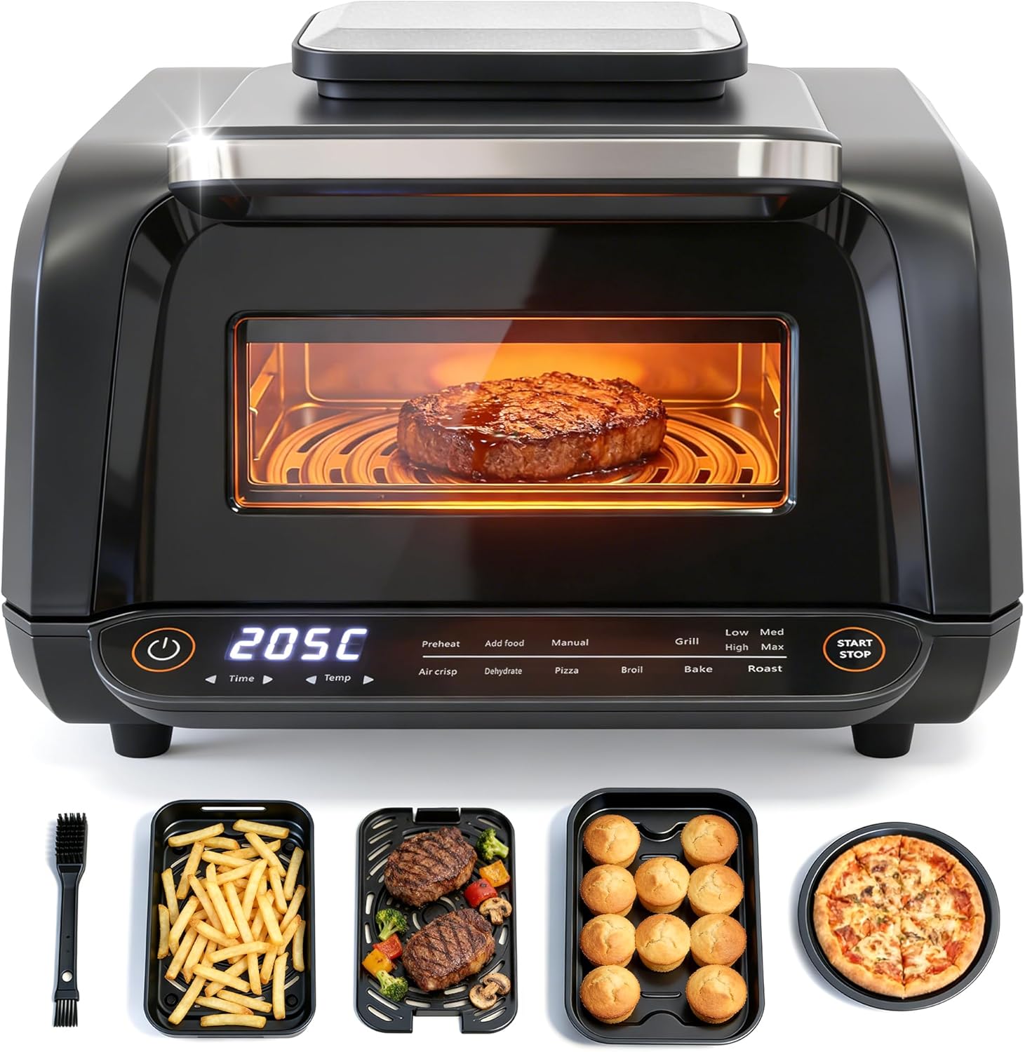 Advwin 6L Air Fryer Oven, 8-in-1 Convection Cooker, 1900W Digital Toaster Oven with Preheat & Timer, Kitchen Appliances for Grill Broil Bake Roast Pizza Dehydrate DIY, with Rack Pan Brush & Pizza Tray