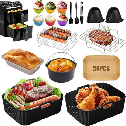 Hot Air Fryer Accessories for Philips Airfryer 4000 Series Stacked Dual Basket 10 L, BPA-Free Airfryer Silicone Mould Accessories Grill Rack Cake Bread Mould for Philips Airfryer NA460 10L