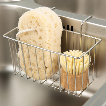 Damita Kitchen Sponge Holder Sink Basket Sink Caddy Brush Dishwashing Liquid Drainer Rack Silver Medium (6.7" x 4.5" x 4.5")