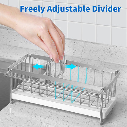 Cartilage Kitchen Sink Organizer, Sink Caddy Sponge Holder,Sink Sponge Holder for Kitchen Dish Rack,Rustproof 304 Stainless Steel with Auto Draining Tray and Organizer Divider,2 pcs Scrub Sponge