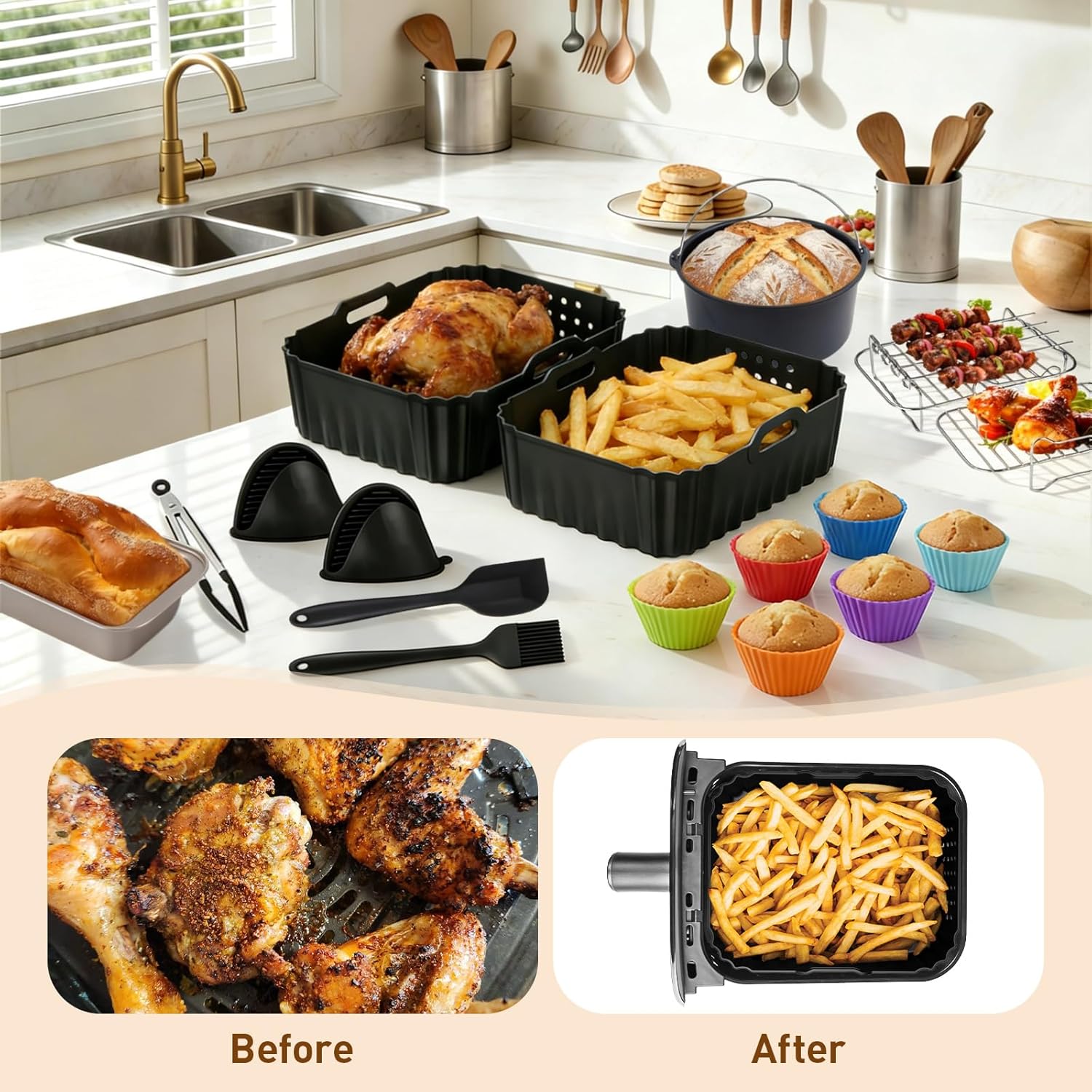 Air Fryer Accessories for Philips 4000 Series 10L Dual Basket Mould Set