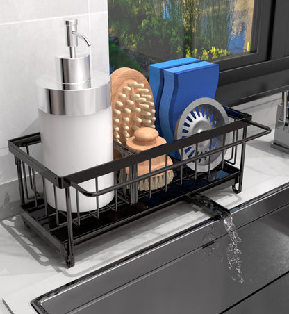 Cartilage Kitchen Sink Organizer, Sink Caddy Sponge Holder,Sink Sponge Holder for Kitchen Dish Rack,Rustproof 304 Stainless Steel with Auto Draining Tray and Organizer Divider,2 pcs Scrub Sponge